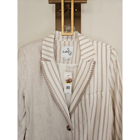 Sam Edelman Women's White and Taupe Enola Linen Blend Blazer NWT Size Medium - Picture 4 of 15